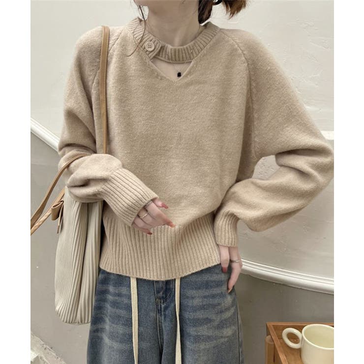 ベージュ | ボタン付きデザインニットプルオーバー | Axis