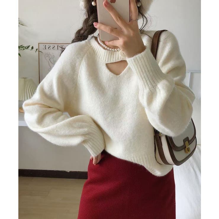 ホワイト | ボタン付きデザインニットプルオーバー | Axis