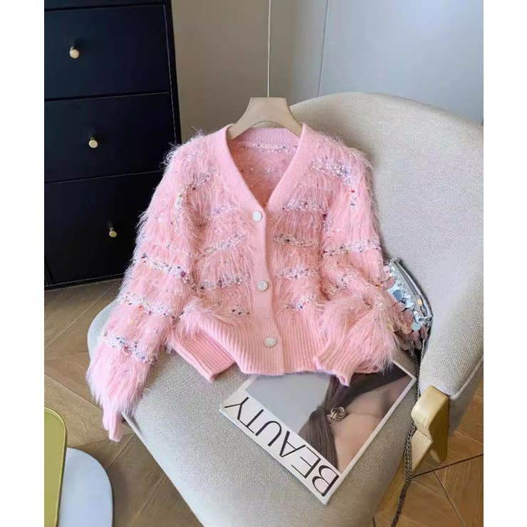 ピンク | ラメ入りシャギーカーディガン | Axis