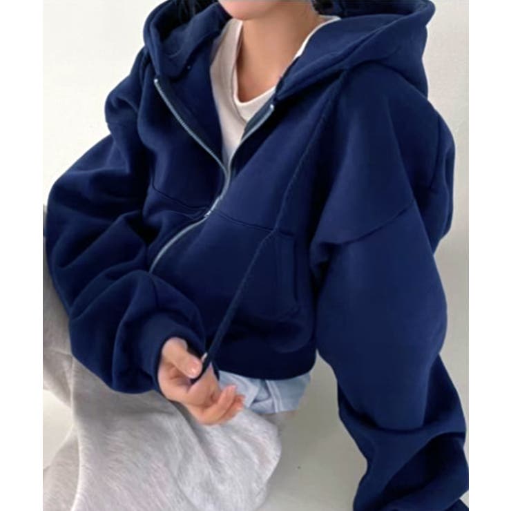 ネイビー | ショート丈 フード付きパーカー | Axis