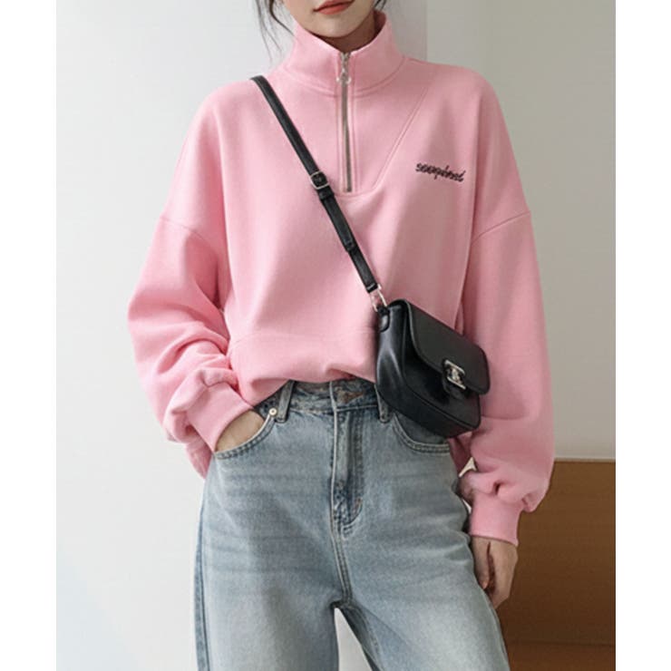 ピンク | ワンポイント刺繍入り ハーフジップスウェット | Axis