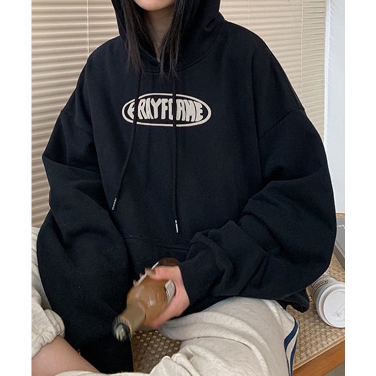 ブラック | ロゴプリントオーバーサイズパーカー | Axis