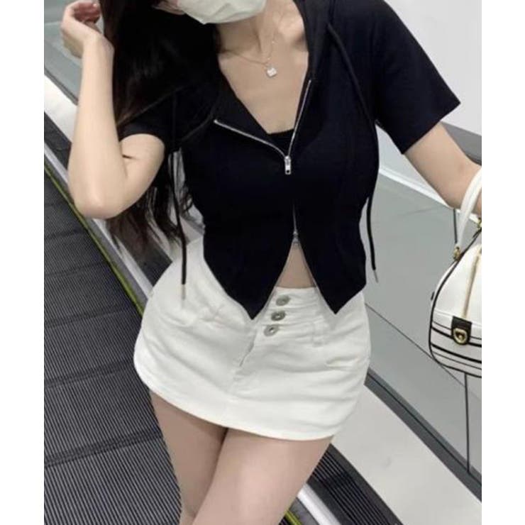 ブラック | クロップド丈ZIPパーカー | Axis