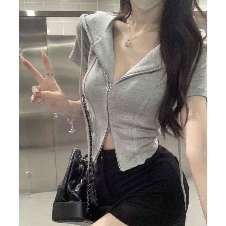 グレー | クロップド丈ZIPパーカー | Axis