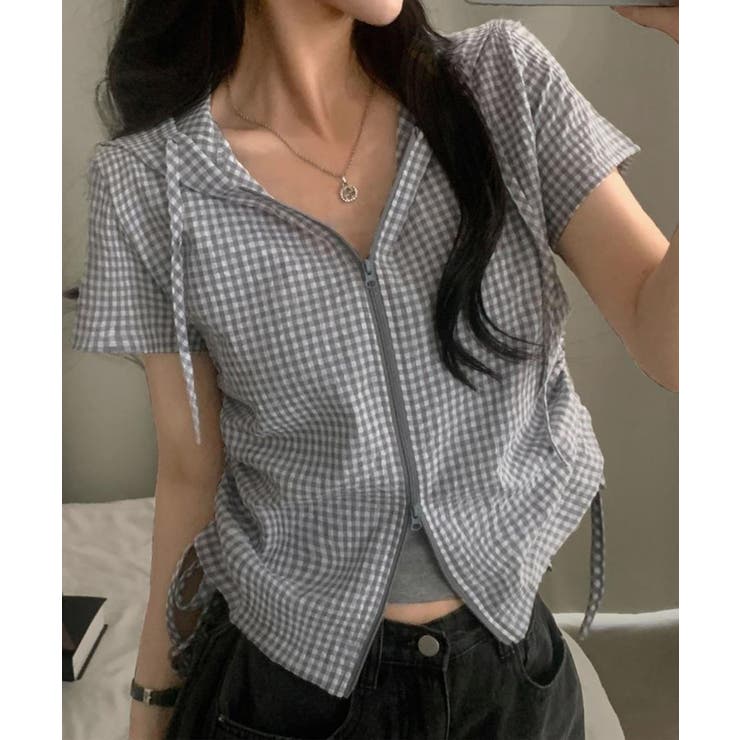 ギンガムチェックZIPフード付きシャツ | Axis | 詳細画像2 