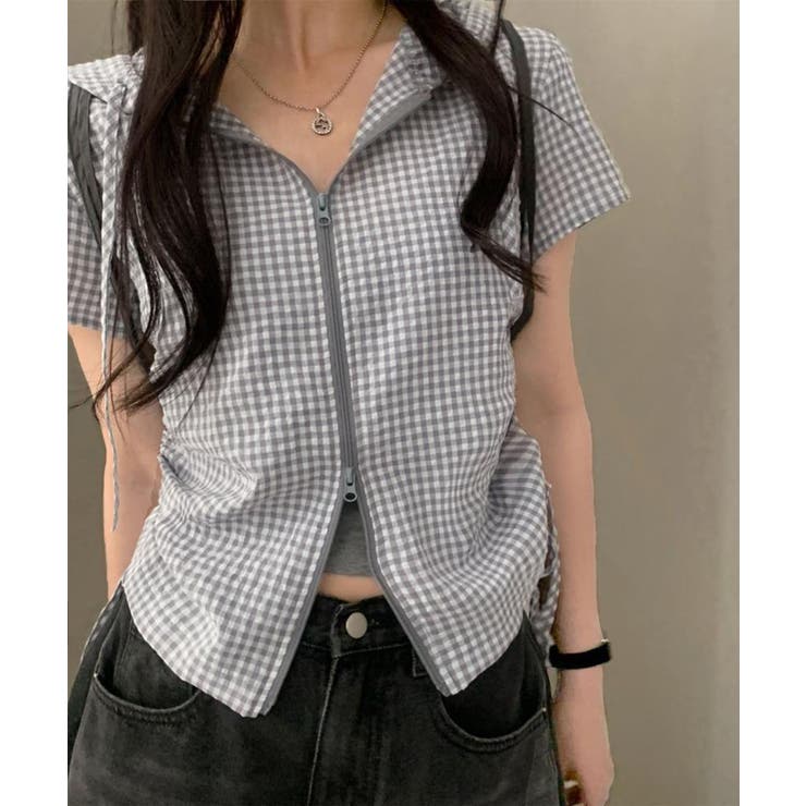 ギンガムチェックZIPフード付きシャツ | Axis | 詳細画像4 