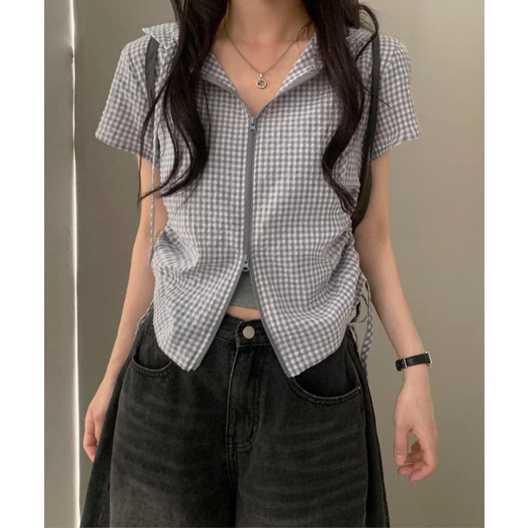 ギンガムチェックZIPフード付きシャツ | Axis | 詳細画像5 