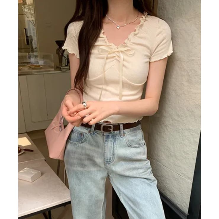 フロントリボン ギャザーデザインコンパクトTシャツ | Axis | 詳細画像13 