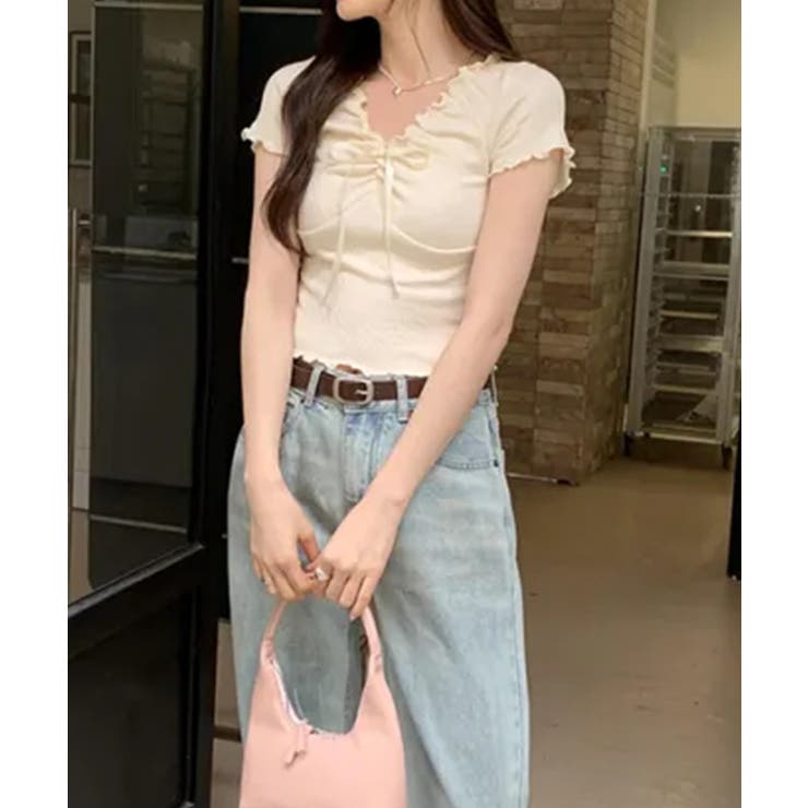 フロントリボン ギャザーデザインコンパクトTシャツ | Axis | 詳細画像14 