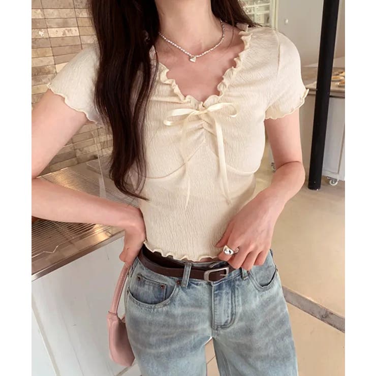 フロントリボン ギャザーデザインコンパクトTシャツ | Axis | 詳細画像15 