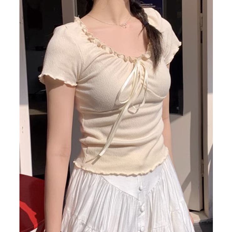 フロントリボン ギャザーデザインコンパクトTシャツ | Axis | 詳細画像17 