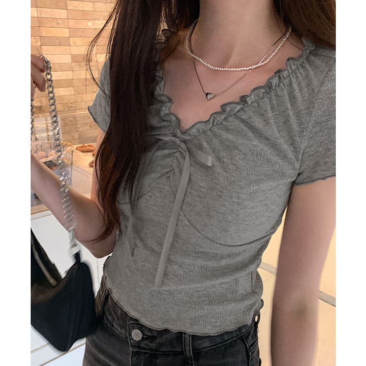 フロントリボン ギャザーデザインコンパクトTシャツ | Axis | 詳細画像3 