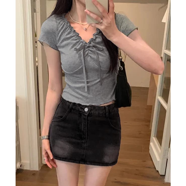 フロントリボン ギャザーデザインコンパクトTシャツ | Axis | 詳細画像4 