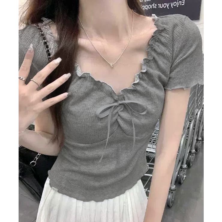 フロントリボン ギャザーデザインコンパクトTシャツ | Axis | 詳細画像5 