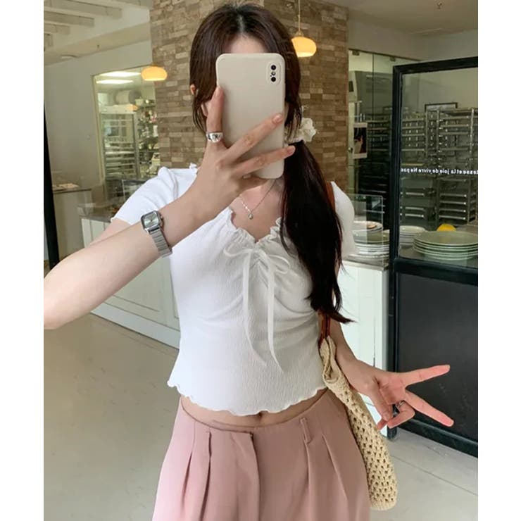 フロントリボン ギャザーデザインコンパクトTシャツ | Axis | 詳細画像7 