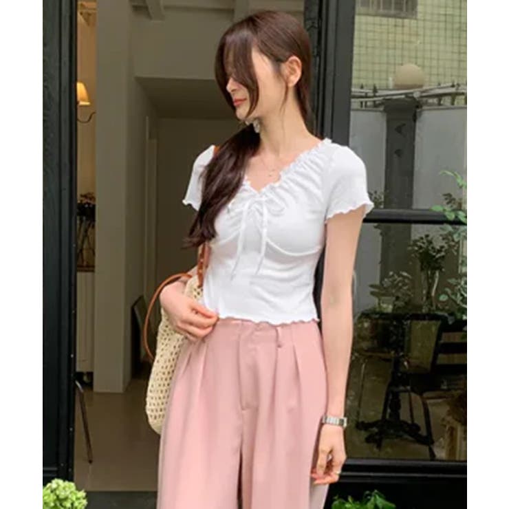 フロントリボン ギャザーデザインコンパクトTシャツ | Axis | 詳細画像8 