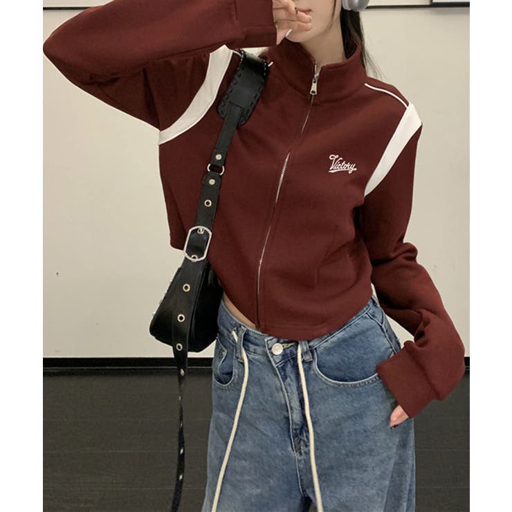 レッド | ショルダー切り替えZIPジャケット | Axis