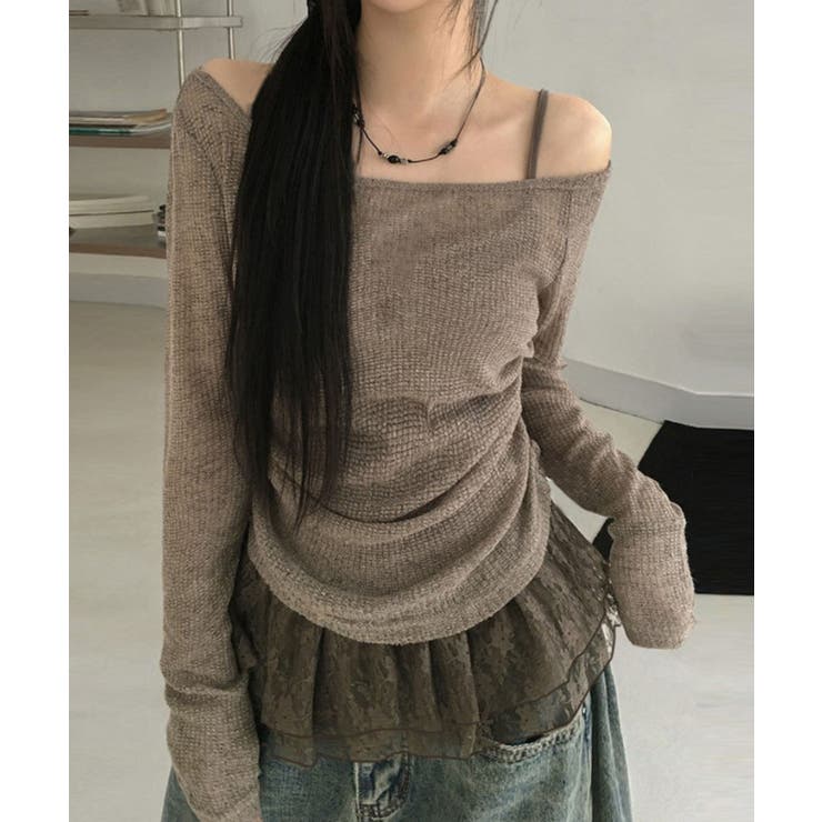 ブラウン | ワンショルダーニットトップス | Axis