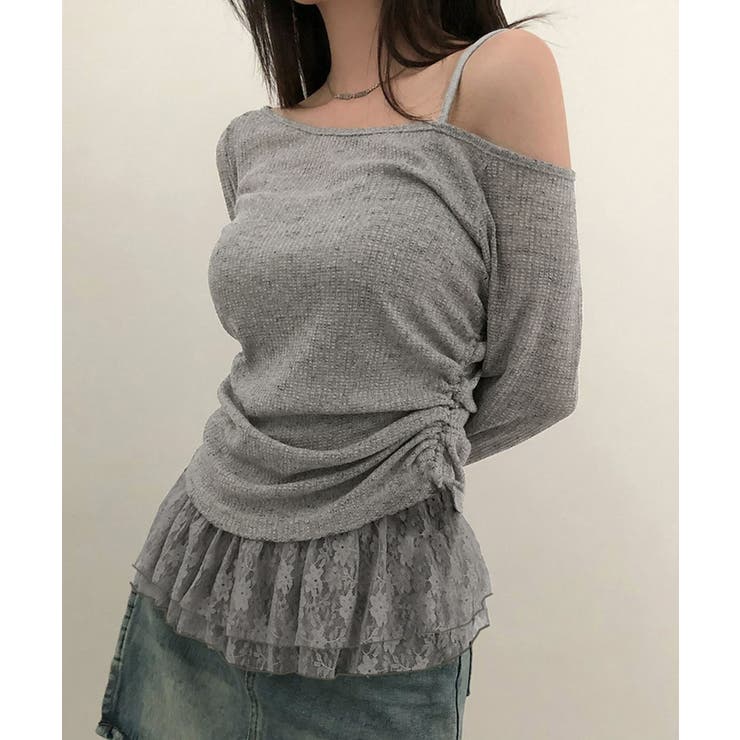 グレー | ワンショルダーニットトップス | Axis