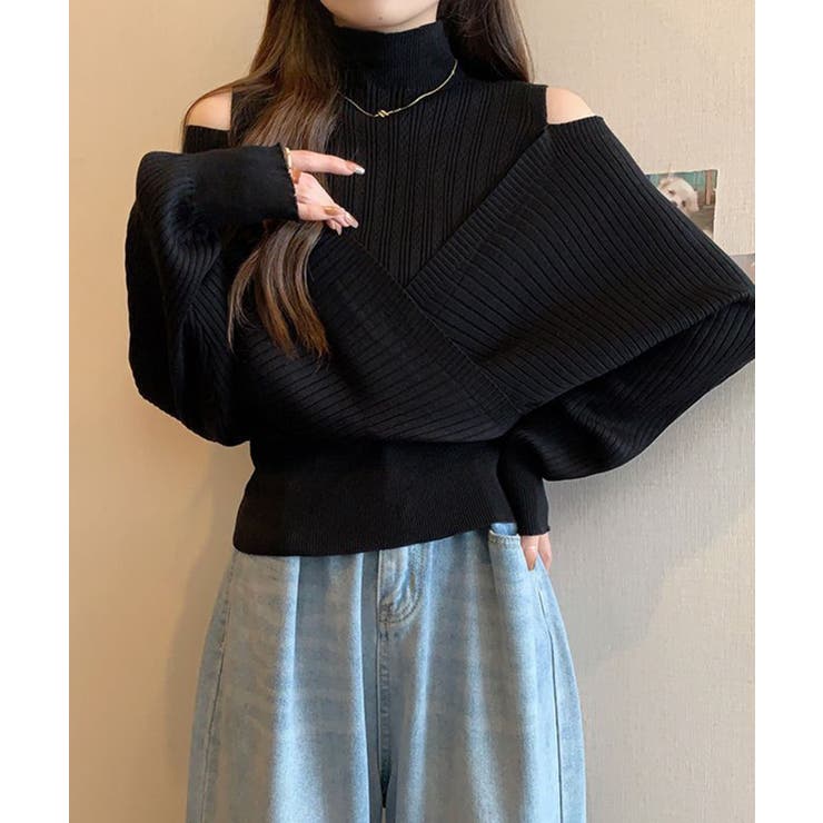 ブラック | カシュクールレイヤードニット | Axis