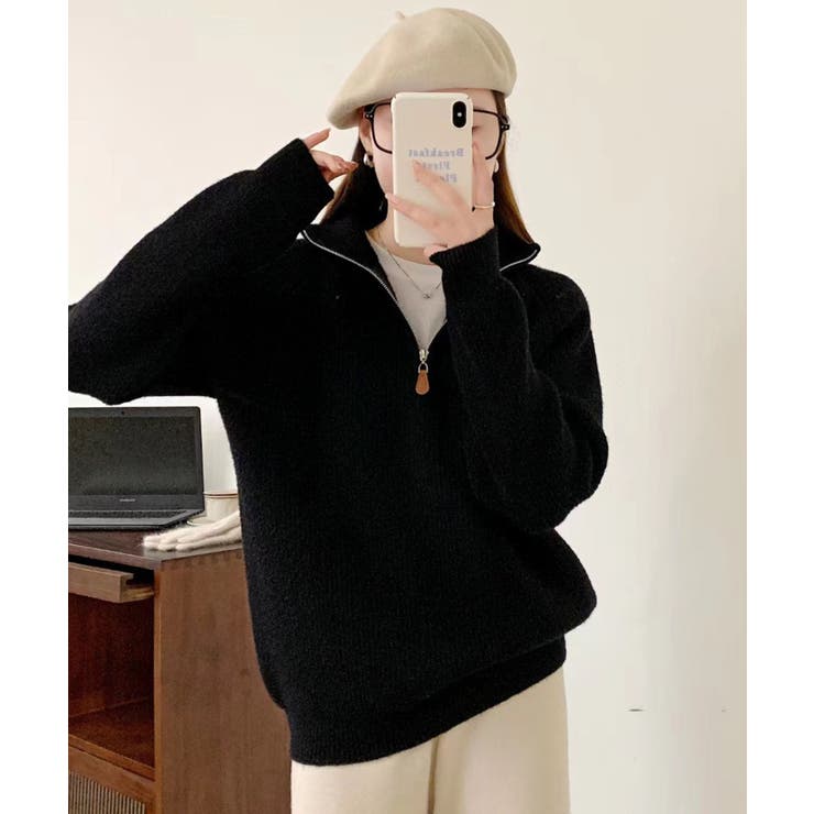 ブラック | スタンドハーフジップニット | Axis