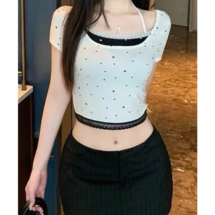 ドット レースホルターネック フェイクレイヤードトップス Tシャツ | Axis | 詳細画像6 