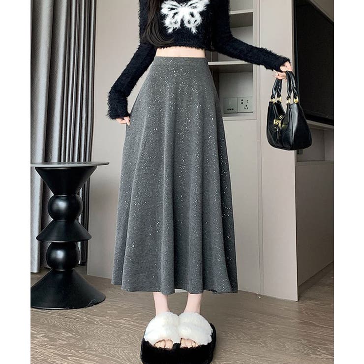 チャコールグレー | ラメ入りロングスカート | Axis