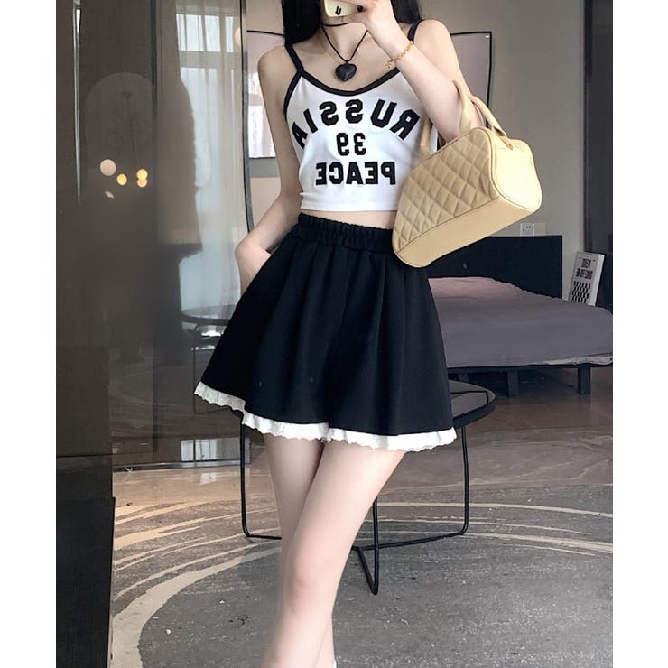 ブラック | 裾レースAラインスウェットハーフパンツ | Axis