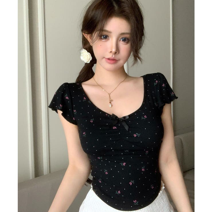 小花モチーフ チビリボン コンパクト Tシャツ | Axis | 詳細画像12 