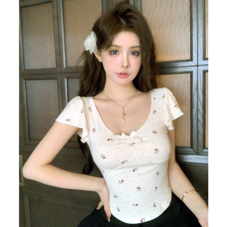 小花モチーフ チビリボン コンパクト Tシャツ | Axis | 詳細画像2 