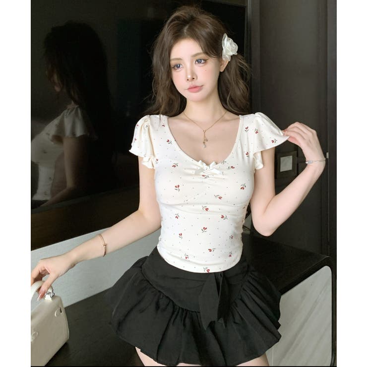 小花モチーフ チビリボン コンパクト Tシャツ | Axis | 詳細画像4 