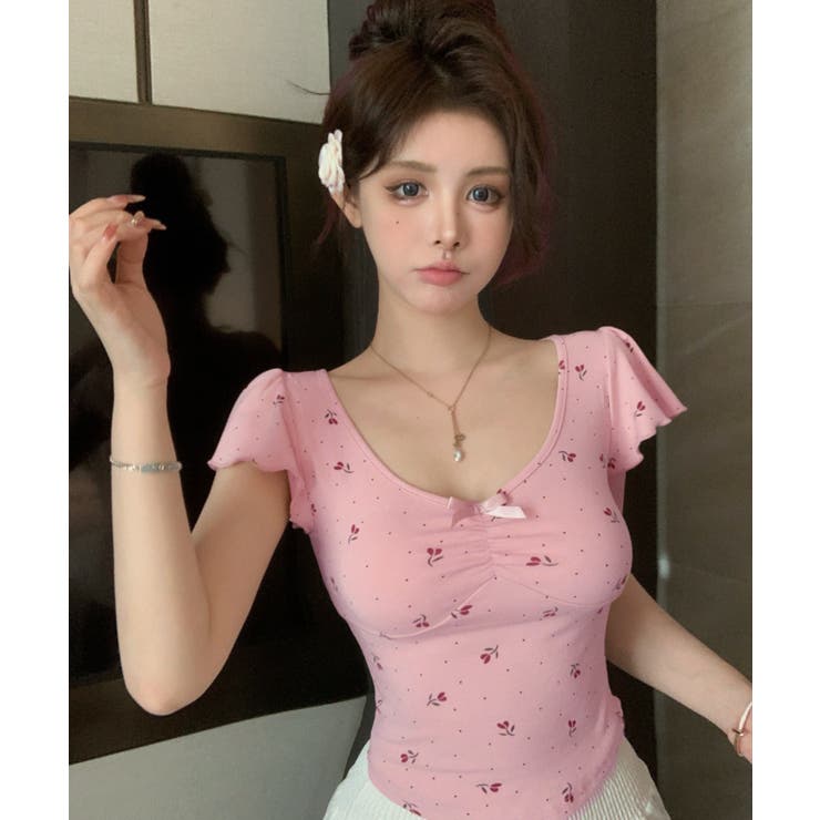 小花モチーフ チビリボン コンパクト Tシャツ | Axis | 詳細画像5 