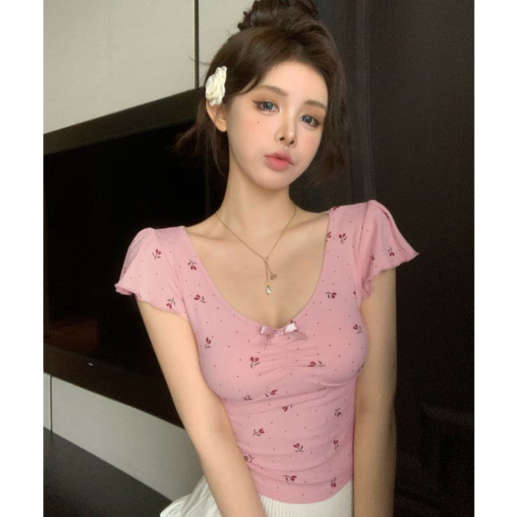 小花モチーフ チビリボン コンパクト Tシャツ | Axis | 詳細画像6 