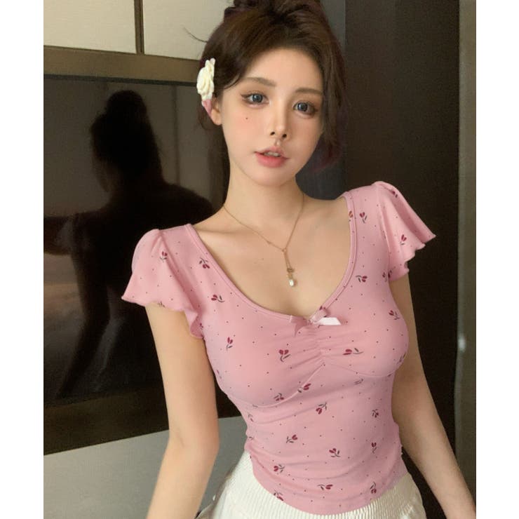 小花モチーフ チビリボン コンパクト Tシャツ | Axis | 詳細画像7 