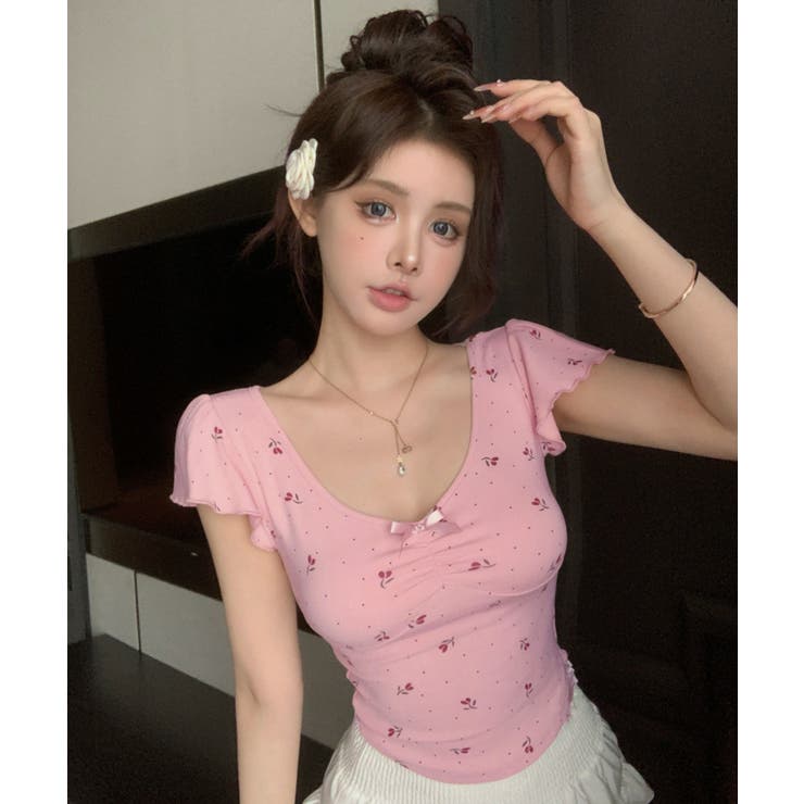 小花モチーフ チビリボン コンパクト Tシャツ | Axis | 詳細画像8 