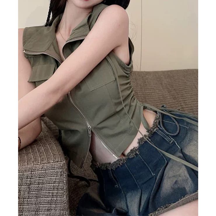 サイドシャーリング Wポケット スタンドショートベスト | Axis | 詳細画像2 