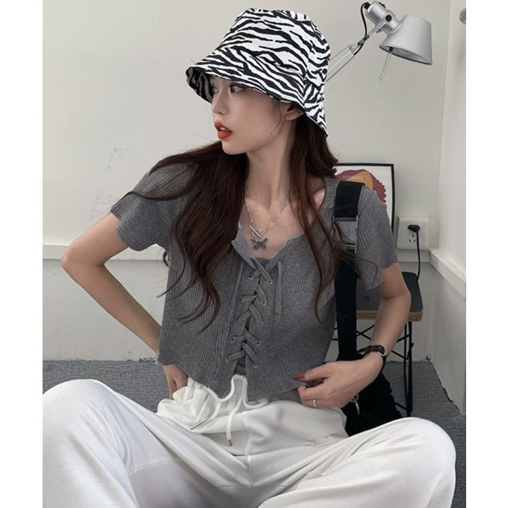 レースアップデザイン ショート丈 トップス | Axis | 詳細画像1 