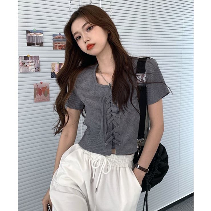 レースアップデザイン ショート丈 トップス | Axis | 詳細画像2 