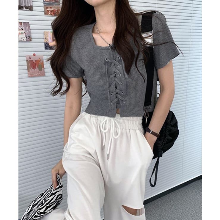 レースアップデザイン ショート丈 トップス | Axis | 詳細画像3 