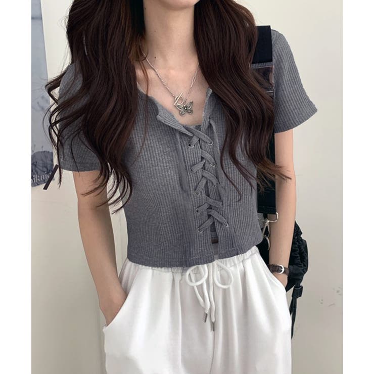 レースアップデザイン ショート丈 トップス | Axis | 詳細画像4 