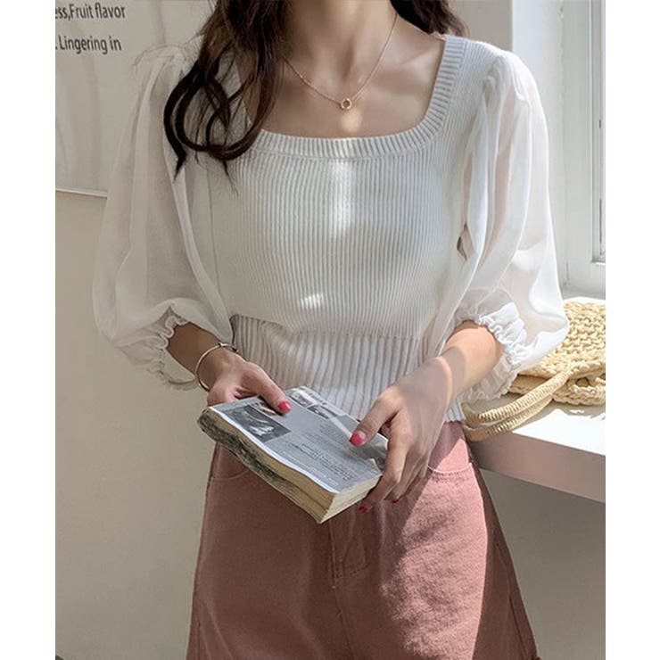 袖シフォン スクエアネックリブトップス | Axis | 詳細画像2 