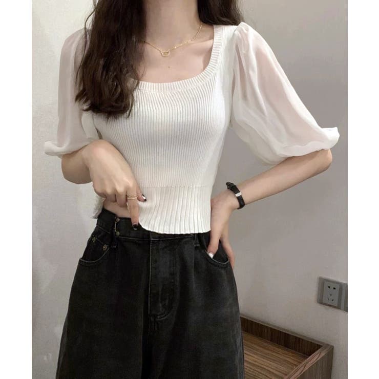 袖シフォン スクエアネックリブトップス | Axis | 詳細画像4 