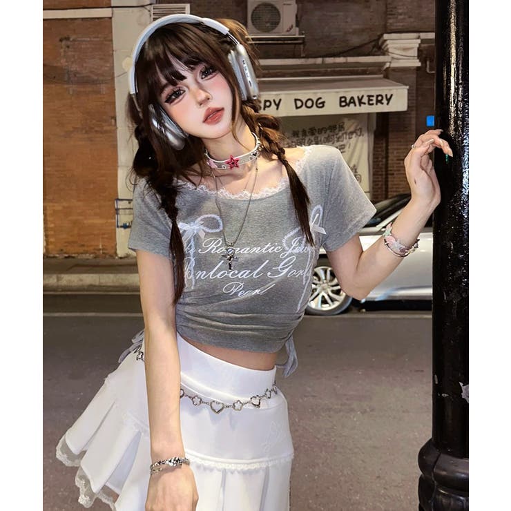 サイドギャザー リボンデザインレースTシャツ | Axis | 詳細画像3 