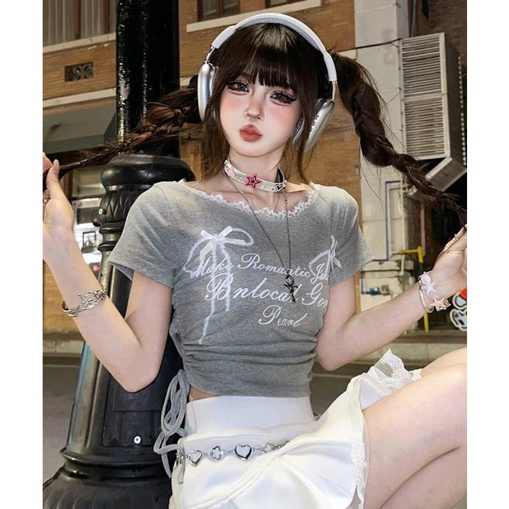 サイドギャザー リボンデザインレースTシャツ | Axis | 詳細画像4 