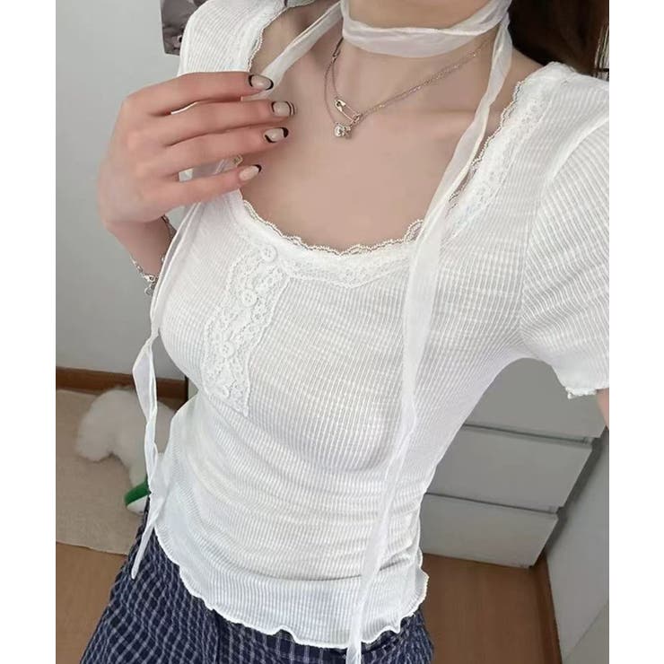 レースタイ付きフェミニンリブTシャツセット | Axis | 詳細画像2 