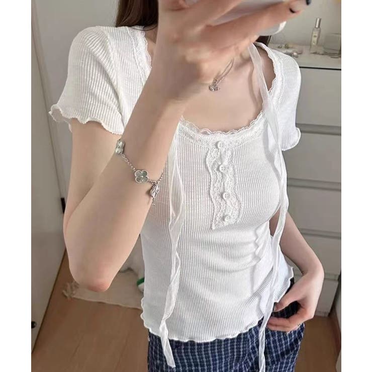 レースタイ付きフェミニンリブTシャツセット | Axis | 詳細画像3 