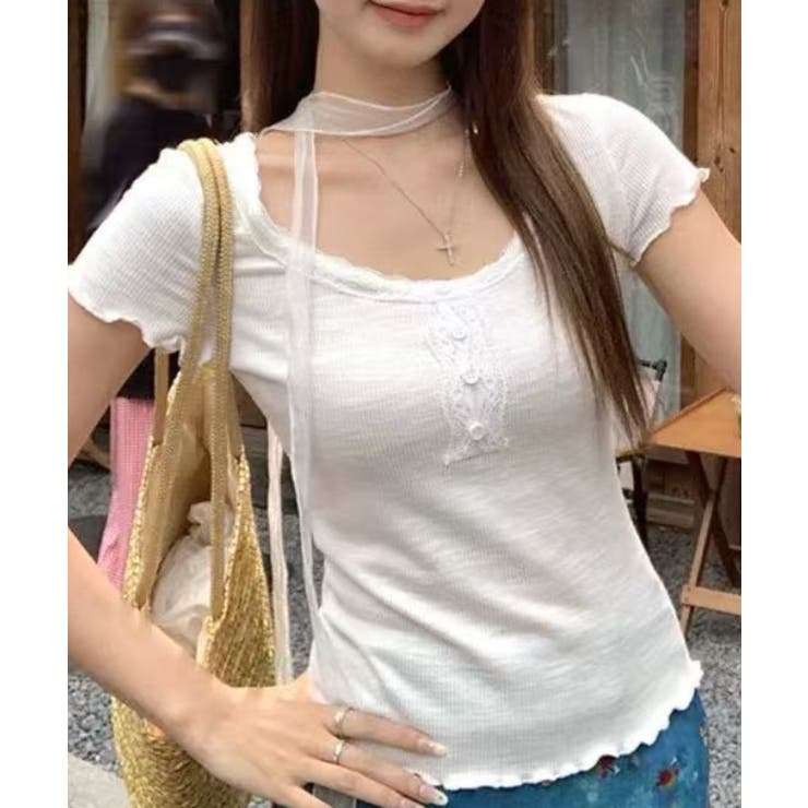 レースタイ付きフェミニンリブTシャツセット | Axis | 詳細画像4 