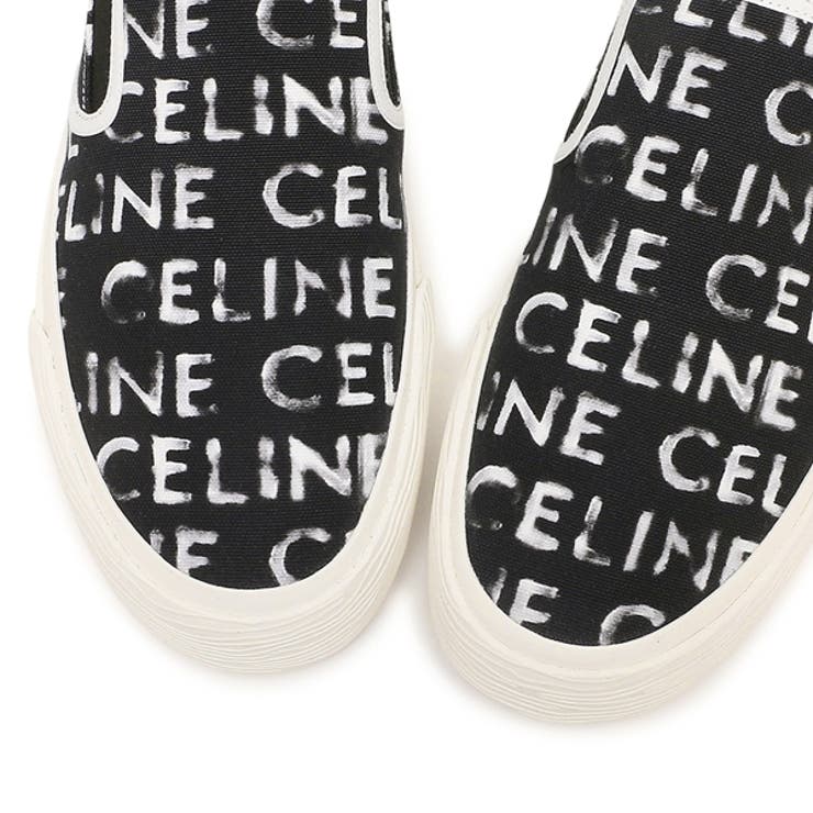 セリーヌスリッポンエリオットスリッポンロゴローカットブラックホワイトメンズCELINE346932355C38AB