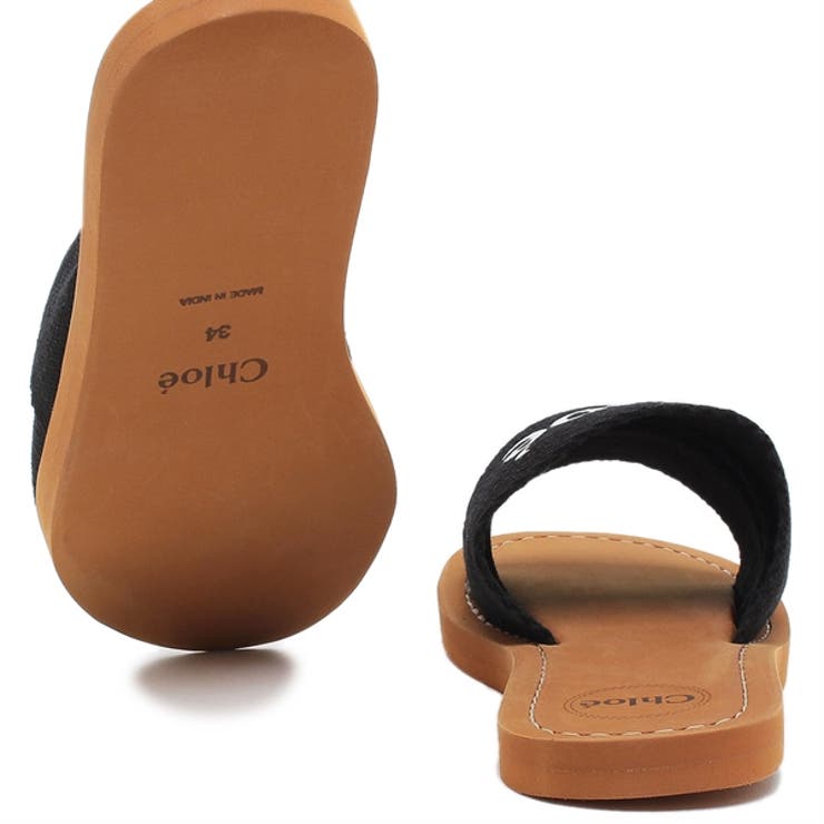 クロエキッズシューズウッディフラットサンダルブラックキッズCHLOEC2013609B