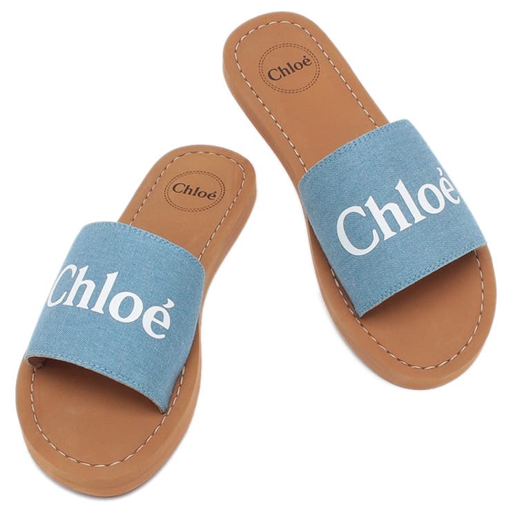 クロエキッズシューズスライドフラットサンダルブルーキッズCHLOEC20185Z10
